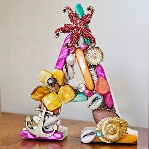 Artistic Handcrafted Upcycled Vintage Jewelry Decorative Letter A